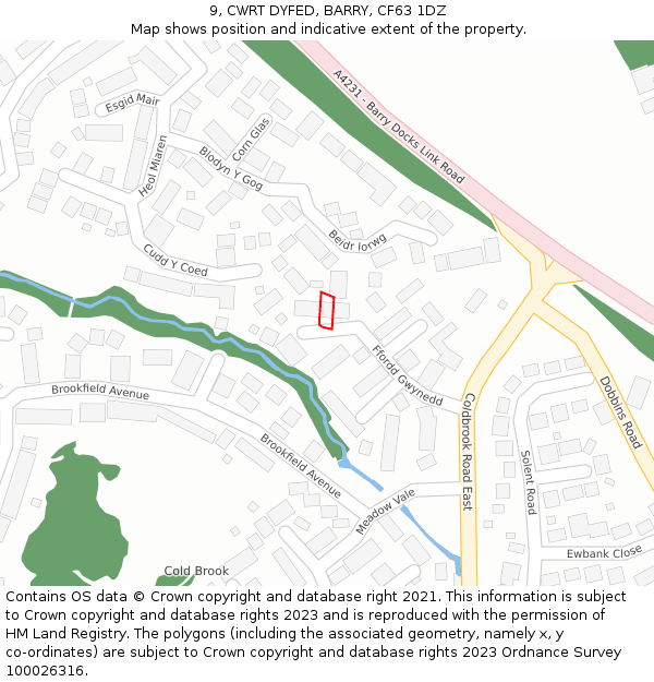 9, CWRT DYFED, BARRY, CF63 1DZ: Location map and indicative extent of plot