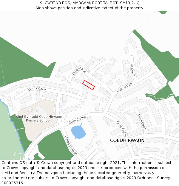 9, CWRT YR EOS, MARGAM, PORT TALBOT, SA13 2UQ: Location map and indicative extent of plot