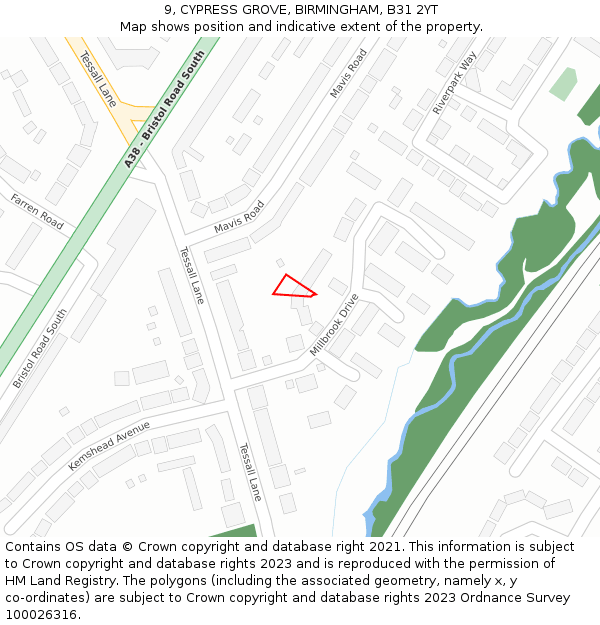 9, CYPRESS GROVE, BIRMINGHAM, B31 2YT: Location map and indicative extent of plot