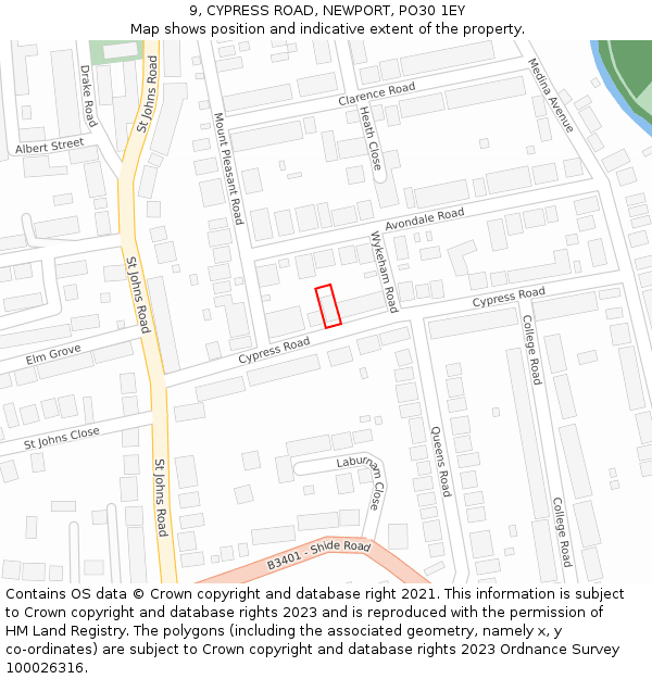 9, CYPRESS ROAD, NEWPORT, PO30 1EY: Location map and indicative extent of plot