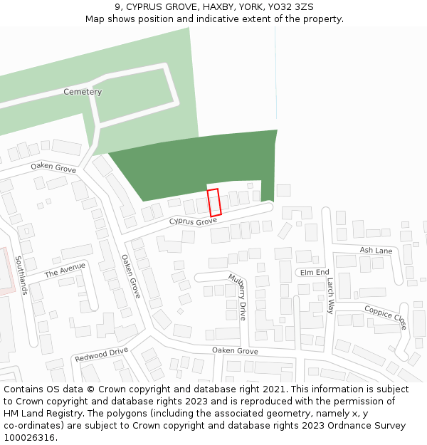 9, CYPRUS GROVE, HAXBY, YORK, YO32 3ZS: Location map and indicative extent of plot