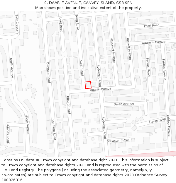 9, DAARLE AVENUE, CANVEY ISLAND, SS8 9EN: Location map and indicative extent of plot