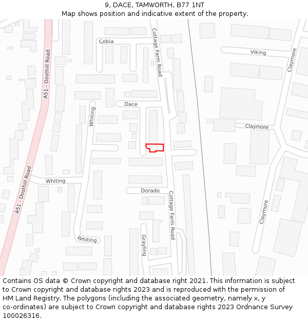 9, DACE, TAMWORTH, B77 1NT: Location map and indicative extent of plot