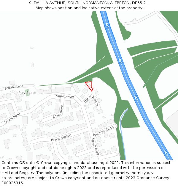 9, DAHLIA AVENUE, SOUTH NORMANTON, ALFRETON, DE55 2JH: Location map and indicative extent of plot