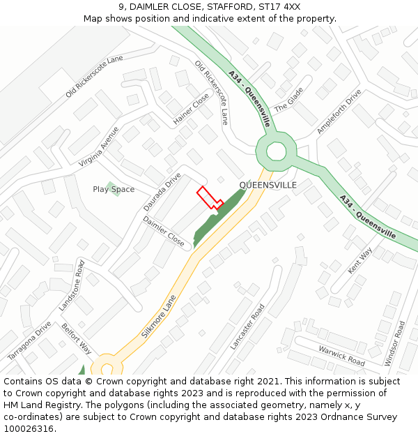 9, DAIMLER CLOSE, STAFFORD, ST17 4XX: Location map and indicative extent of plot