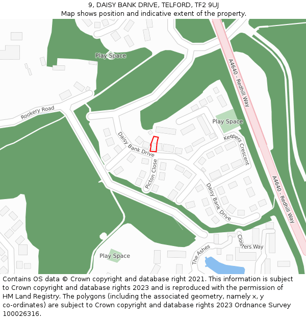 9, DAISY BANK DRIVE, TELFORD, TF2 9UJ: Location map and indicative extent of plot
