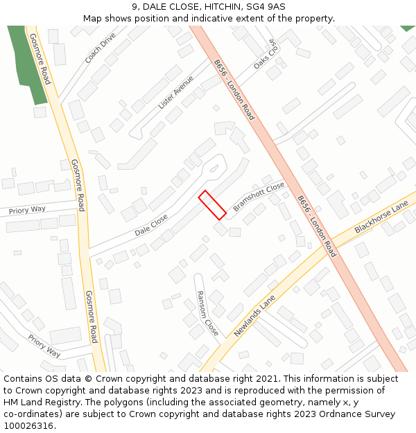 9, DALE CLOSE, HITCHIN, SG4 9AS: Location map and indicative extent of plot