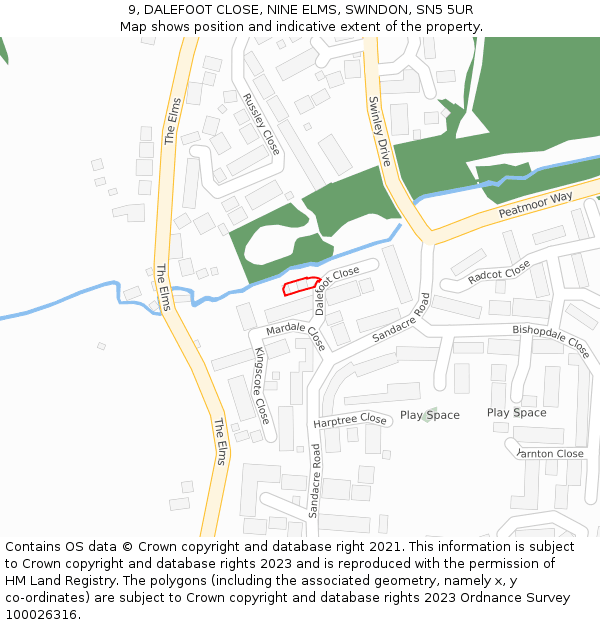 9, DALEFOOT CLOSE, NINE ELMS, SWINDON, SN5 5UR: Location map and indicative extent of plot