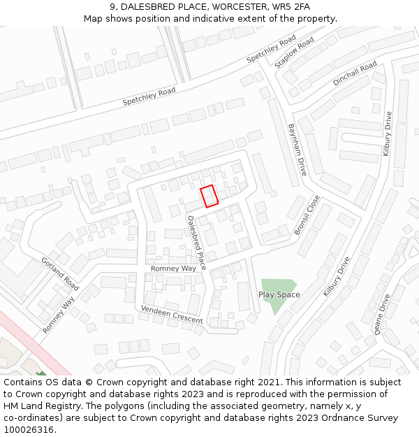9, DALESBRED PLACE, WORCESTER, WR5 2FA: Location map and indicative extent of plot