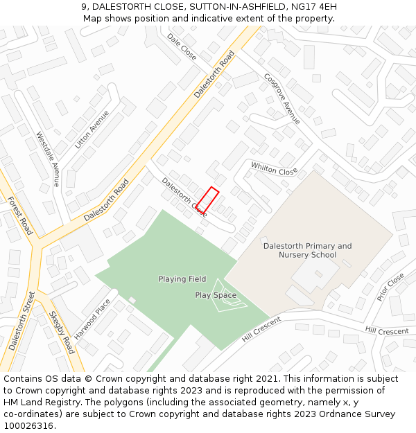 9, DALESTORTH CLOSE, SUTTON-IN-ASHFIELD, NG17 4EH: Location map and indicative extent of plot