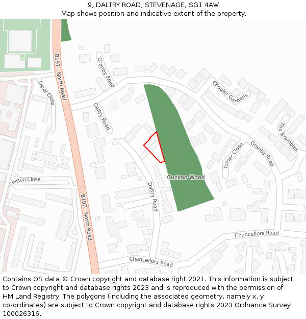 9, DALTRY ROAD, STEVENAGE, SG1 4AW: Location map and indicative extent of plot