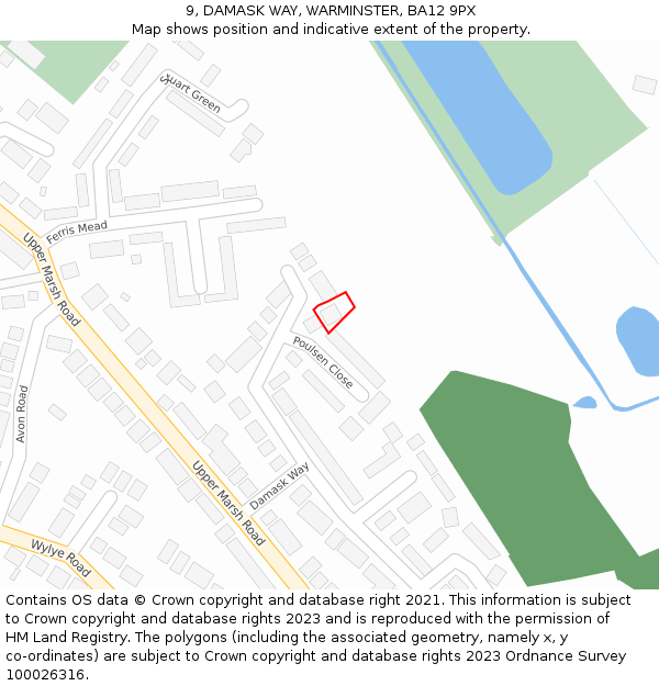 9, DAMASK WAY, WARMINSTER, BA12 9PX: Location map and indicative extent of plot