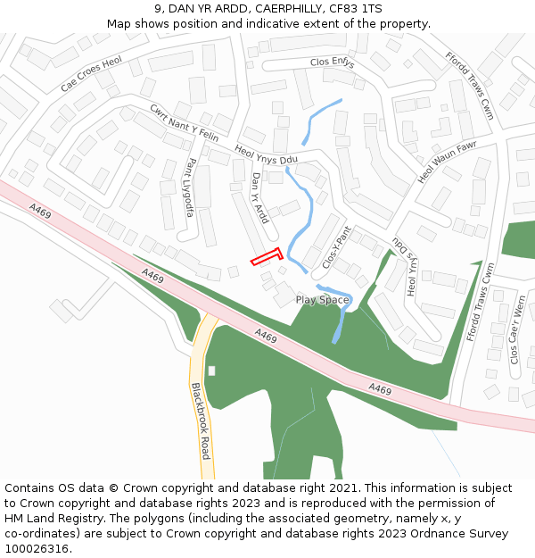 9, DAN YR ARDD, CAERPHILLY, CF83 1TS: Location map and indicative extent of plot