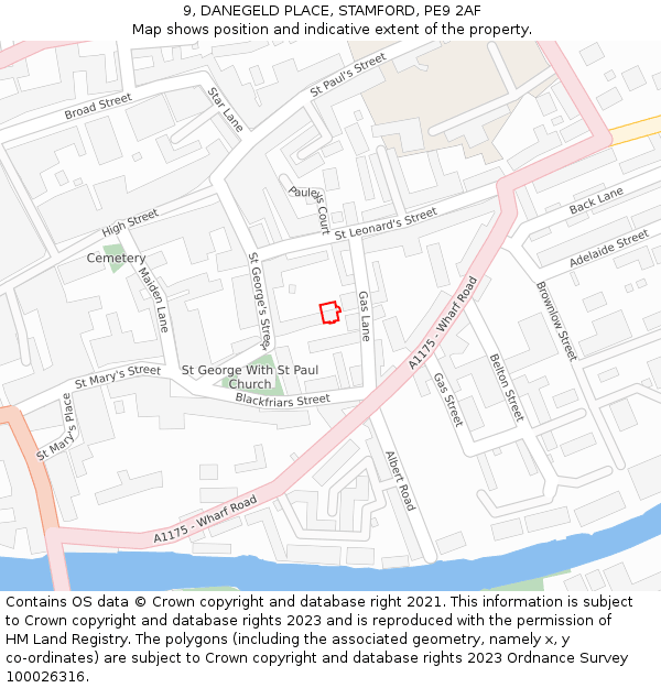 9, DANEGELD PLACE, STAMFORD, PE9 2AF: Location map and indicative extent of plot