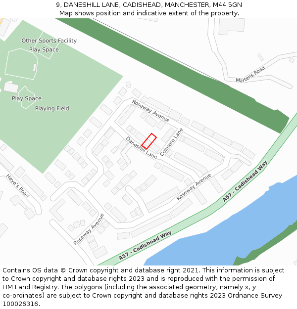 9, DANESHILL LANE, CADISHEAD, MANCHESTER, M44 5GN: Location map and indicative extent of plot