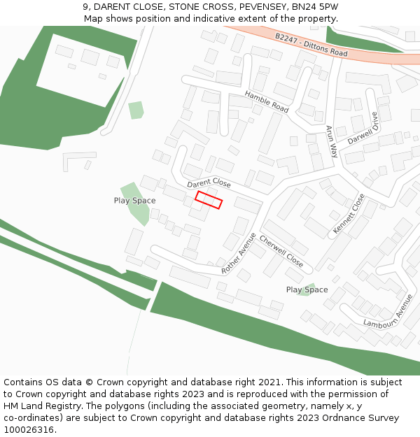 9, DARENT CLOSE, STONE CROSS, PEVENSEY, BN24 5PW: Location map and indicative extent of plot
