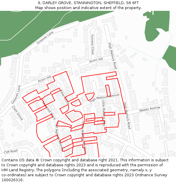 9, DARLEY GROVE, STANNINGTON, SHEFFIELD, S6 6FT: Location map and indicative extent of plot