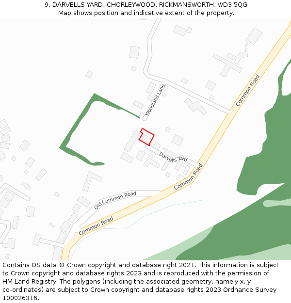 9, DARVELLS YARD, CHORLEYWOOD, RICKMANSWORTH, WD3 5QG: Location map and indicative extent of plot