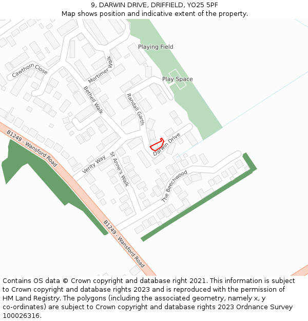 9, DARWIN DRIVE, DRIFFIELD, YO25 5PF: Location map and indicative extent of plot