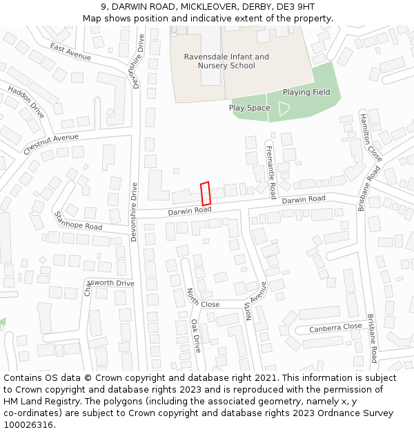 9, DARWIN ROAD, MICKLEOVER, DERBY, DE3 9HT: Location map and indicative extent of plot