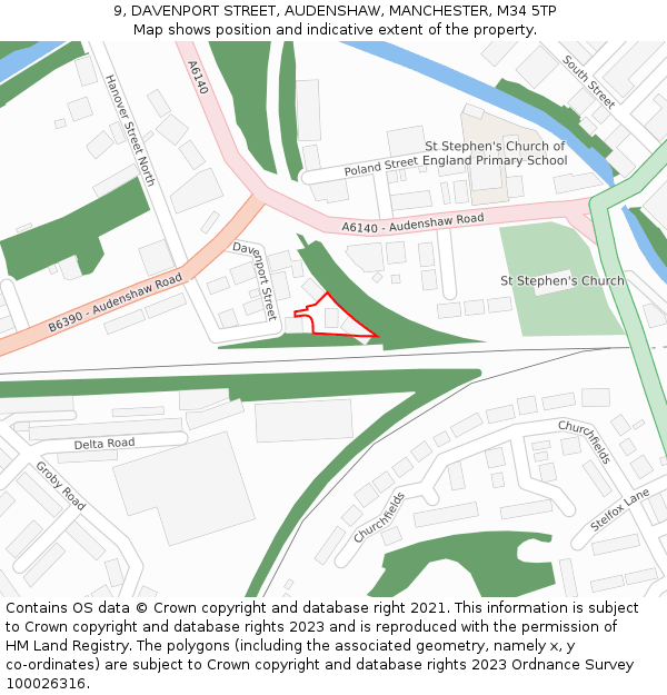 9, DAVENPORT STREET, AUDENSHAW, MANCHESTER, M34 5TP: Location map and indicative extent of plot