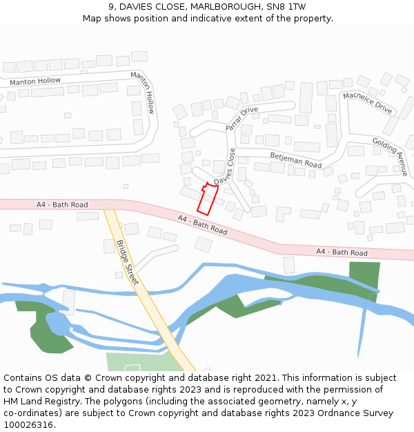 9, DAVIES CLOSE, MARLBOROUGH, SN8 1TW: Location map and indicative extent of plot