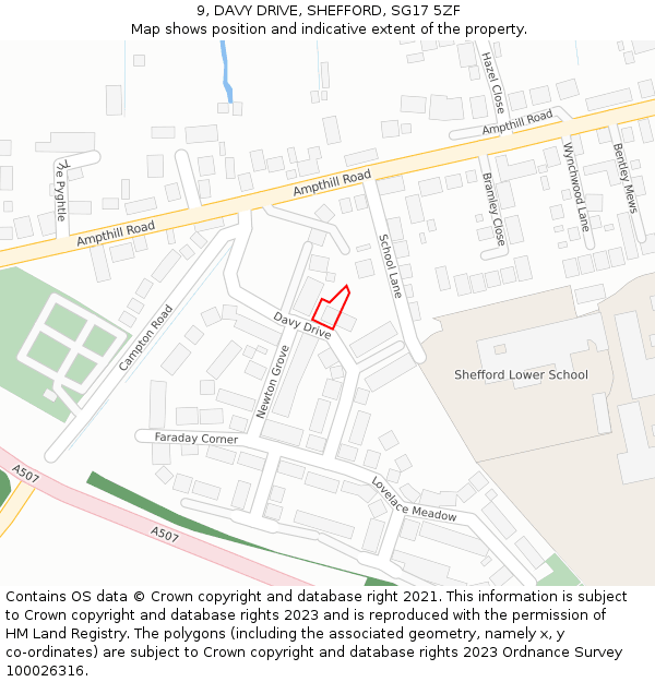 9, DAVY DRIVE, SHEFFORD, SG17 5ZF: Location map and indicative extent of plot
