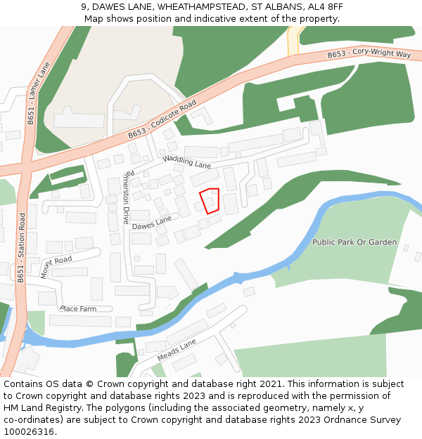 9, DAWES LANE, WHEATHAMPSTEAD, ST ALBANS, AL4 8FF: Location map and indicative extent of plot