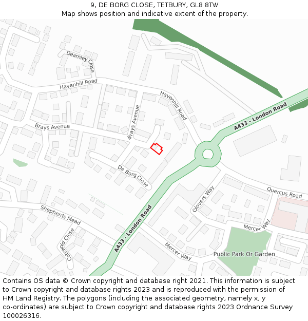 9, DE BORG CLOSE, TETBURY, GL8 8TW: Location map and indicative extent of plot
