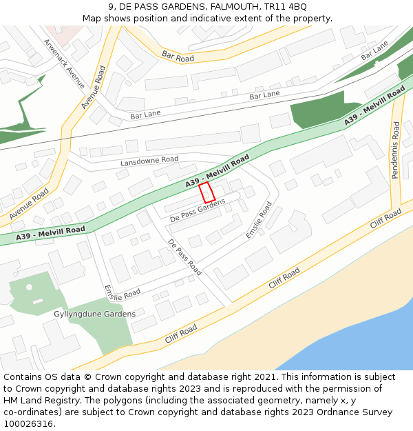 9, DE PASS GARDENS, FALMOUTH, TR11 4BQ: Location map and indicative extent of plot