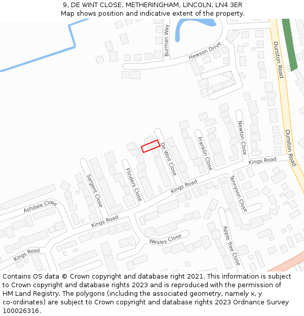 9, DE WINT CLOSE, METHERINGHAM, LINCOLN, LN4 3ER: Location map and indicative extent of plot