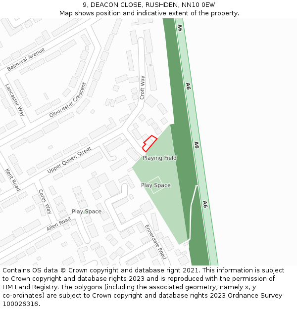 9, DEACON CLOSE, RUSHDEN, NN10 0EW: Location map and indicative extent of plot