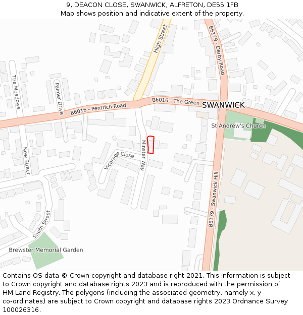 9, DEACON CLOSE, SWANWICK, ALFRETON, DE55 1FB: Location map and indicative extent of plot