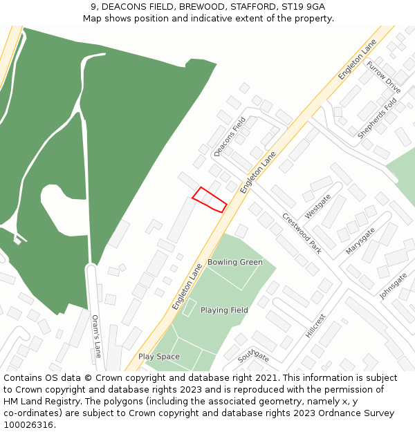 9, DEACONS FIELD, BREWOOD, STAFFORD, ST19 9GA: Location map and indicative extent of plot