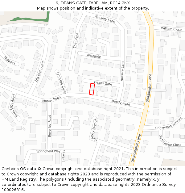 9, DEANS GATE, FAREHAM, PO14 2NX: Location map and indicative extent of plot