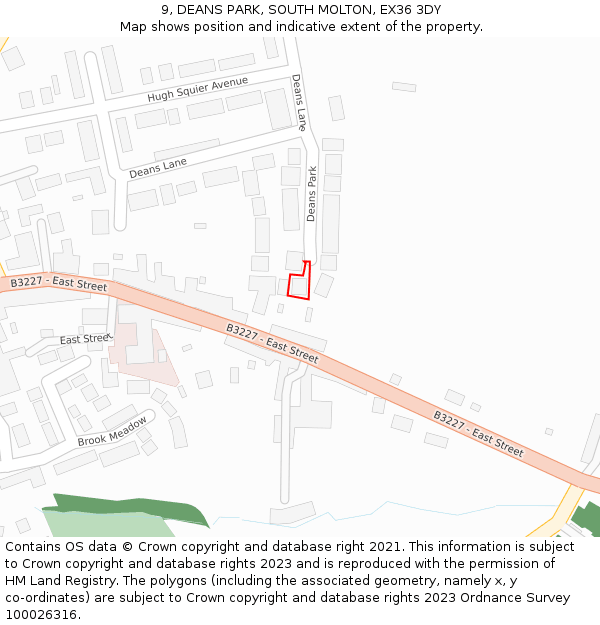 9, DEANS PARK, SOUTH MOLTON, EX36 3DY: Location map and indicative extent of plot