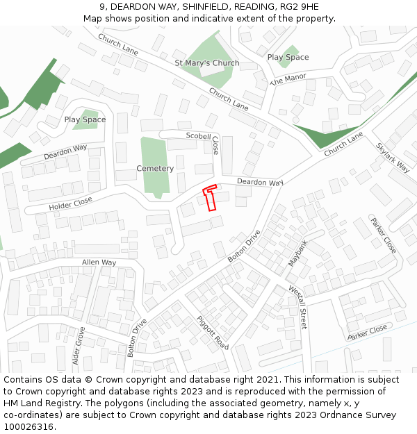 9, DEARDON WAY, SHINFIELD, READING, RG2 9HE: Location map and indicative extent of plot