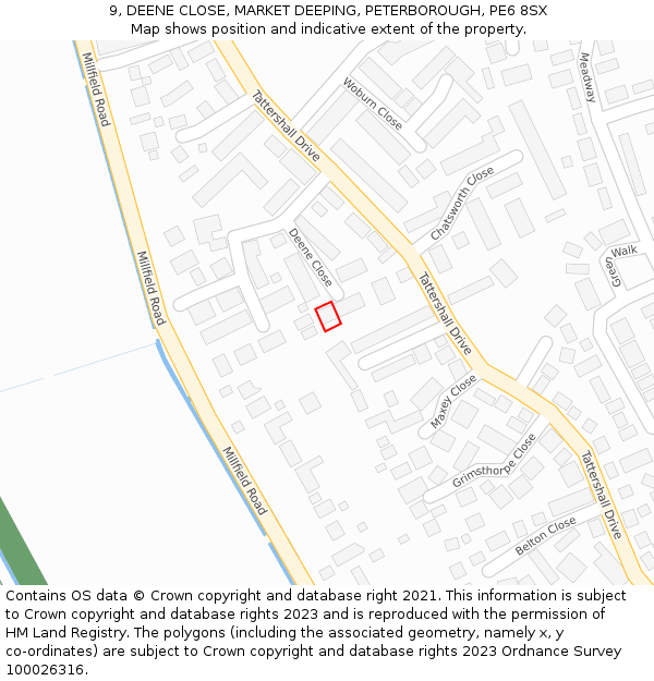 9, DEENE CLOSE, MARKET DEEPING, PETERBOROUGH, PE6 8SX: Location map and indicative extent of plot