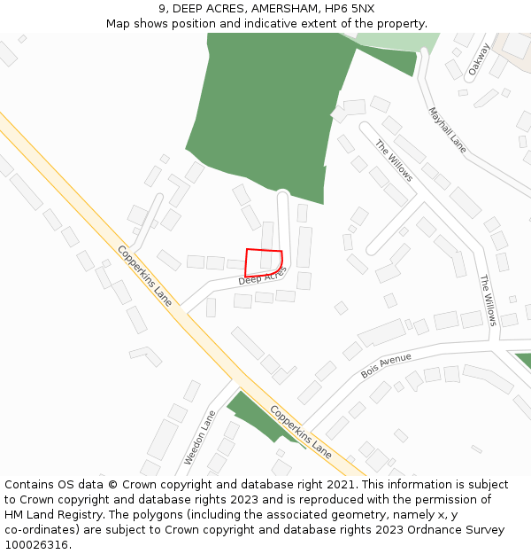 9, DEEP ACRES, AMERSHAM, HP6 5NX: Location map and indicative extent of plot