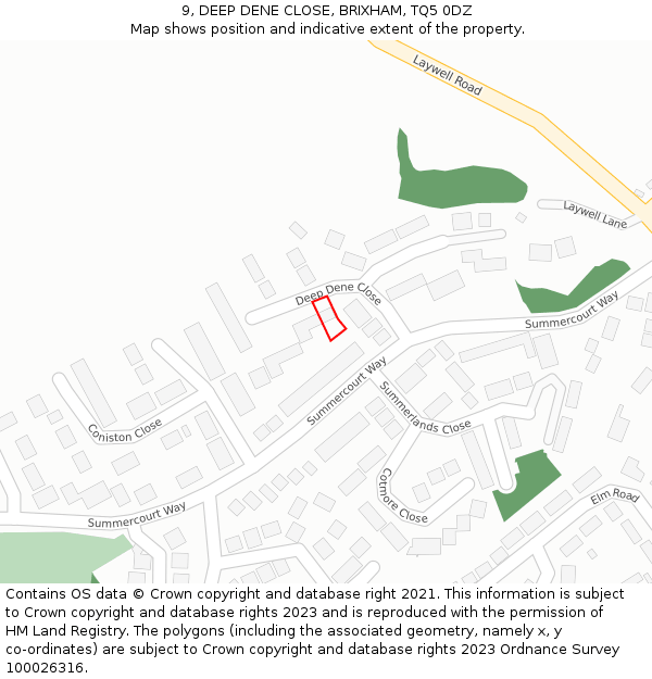 9, DEEP DENE CLOSE, BRIXHAM, TQ5 0DZ: Location map and indicative extent of plot