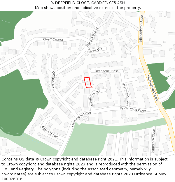 9, DEEPFIELD CLOSE, CARDIFF, CF5 4SH: Location map and indicative extent of plot