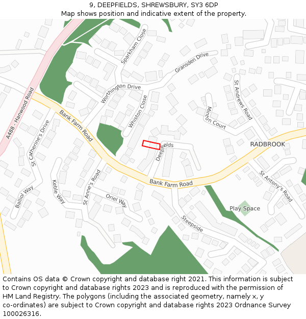 9, DEEPFIELDS, SHREWSBURY, SY3 6DP: Location map and indicative extent of plot