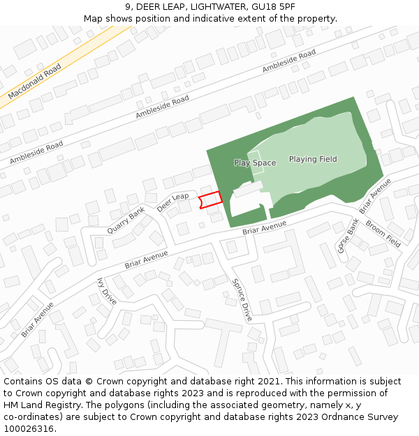 9, DEER LEAP, LIGHTWATER, GU18 5PF: Location map and indicative extent of plot