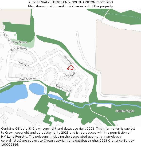 9, DEER WALK, HEDGE END, SOUTHAMPTON, SO30 2QB: Location map and indicative extent of plot