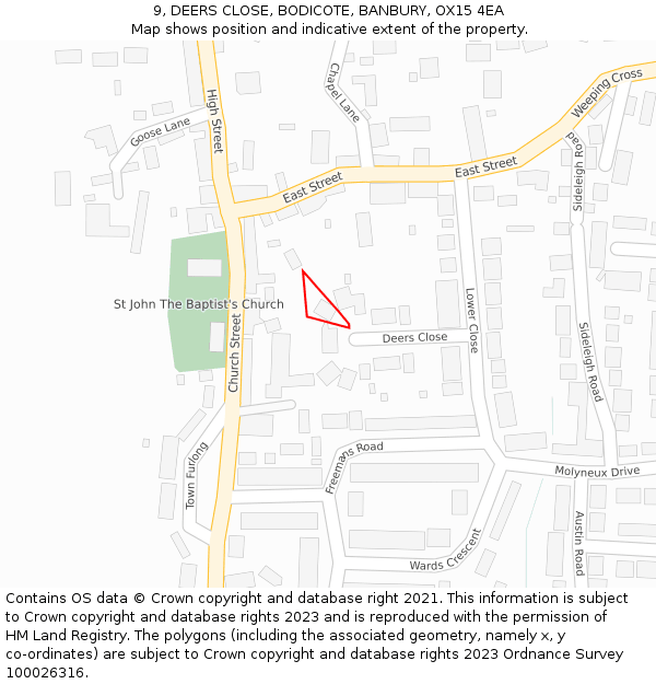 9, DEERS CLOSE, BODICOTE, BANBURY, OX15 4EA: Location map and indicative extent of plot