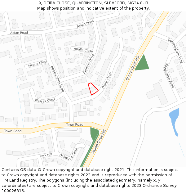 9, DEIRA CLOSE, QUARRINGTON, SLEAFORD, NG34 8UR: Location map and indicative extent of plot