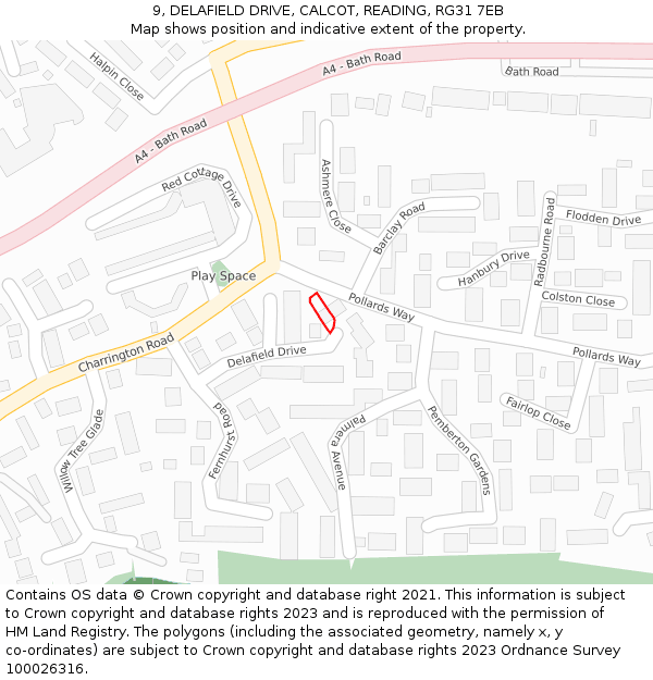 9, DELAFIELD DRIVE, CALCOT, READING, RG31 7EB: Location map and indicative extent of plot