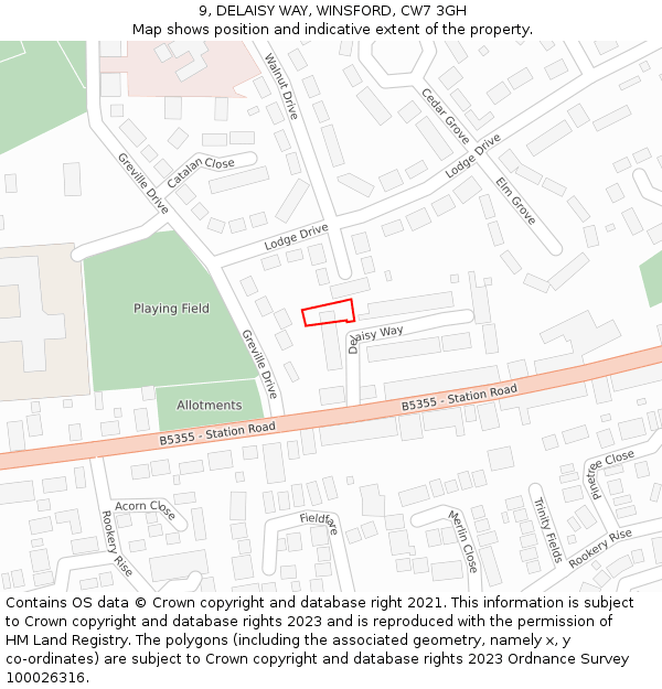 9, DELAISY WAY, WINSFORD, CW7 3GH: Location map and indicative extent of plot