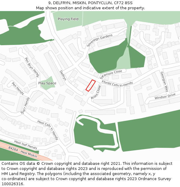 9, DELFRYN, MISKIN, PONTYCLUN, CF72 8SS: Location map and indicative extent of plot