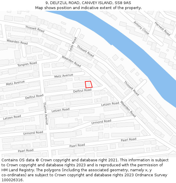 9, DELFZUL ROAD, CANVEY ISLAND, SS8 9AS: Location map and indicative extent of plot